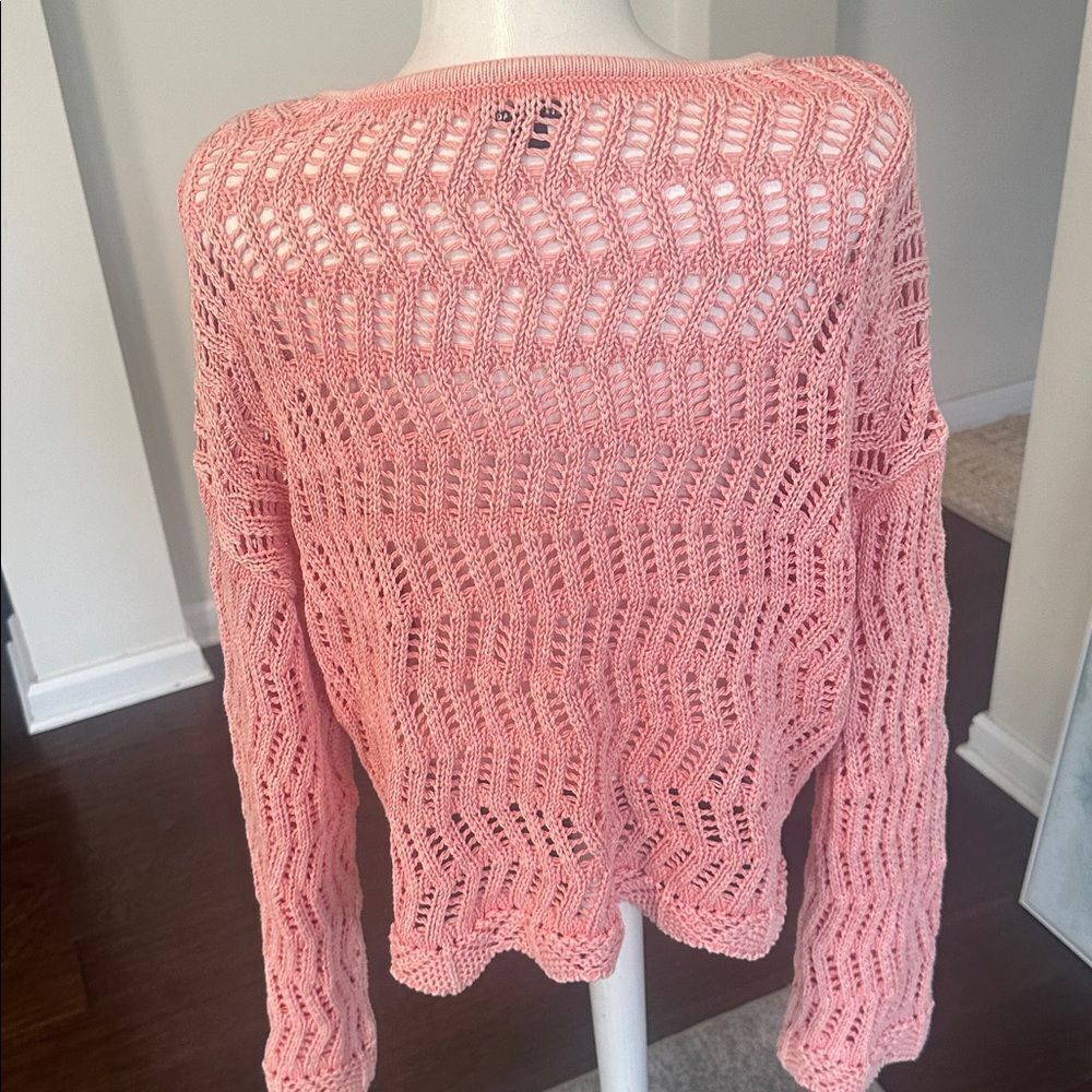 American Eagle Open Knit Pink V-neck Sweater L - Picture 5 of 7